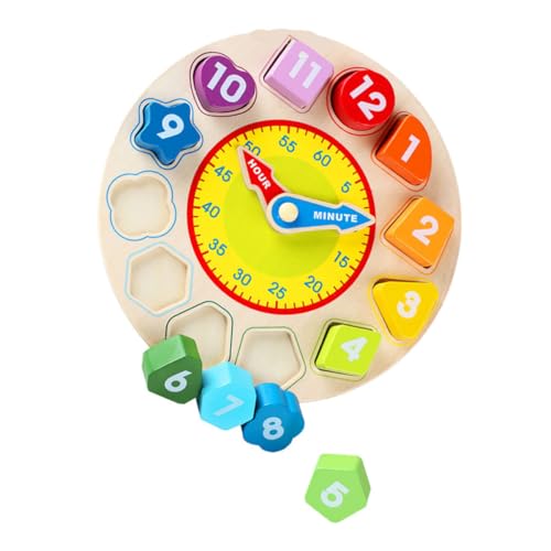 JOINPAYA Holzuhr-Spielzeug Für Jungen Und Mädchen Zahlen- Und Formblöcke Sicheres Robustes Lernspielzeug Für Kleinkinder Und Vorschulkinder von JOINPAYA
