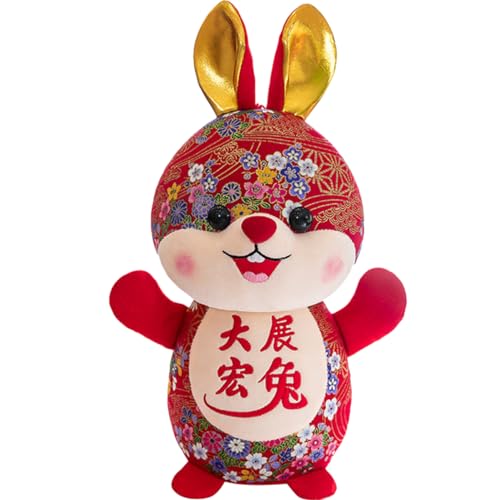 JOINPAYA Jahr des Hasen-maskottchens Hase Plüsch Puppenhaus Ausgestopfter Hase Kaninchen Stofftier Jahr Der Hasenpuppe Ausgestopftes Kaninchen Kaninchenpuppe Kristallsamt Rot von JOINPAYA