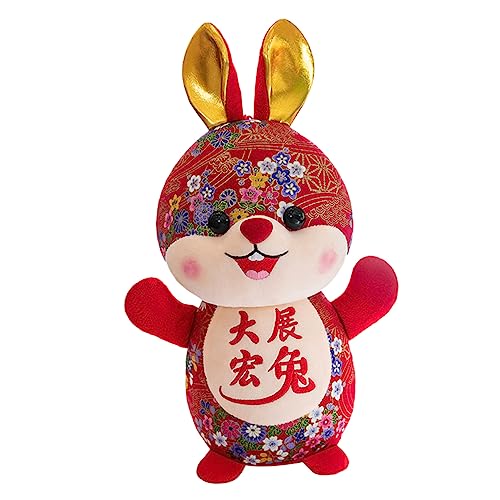 JOINPAYA Jahr des Hasen-maskottchens Plüschspielzeug Hase Plüsch Auto Puppenhaus Tiere Kinderspielzeug Kaninchenpuppe Im Chinesischen Stil Hasenpuppe Kristallsamt Rot von JOINPAYA