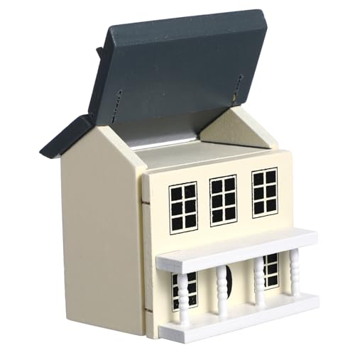 JOINPAYA Maßstab Holz Kleines Haus Süße Miniatur Villa mit Blauem Wand und Grauem für Puppenhaus Zubehör und Tiny House Dekoration von JOINPAYA