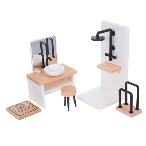 JOINPAYA Maßstab Puppenhaus Badezimmer Zubehör Mini Dusche Waschbecken Hocker Handtuchhalter für Kreative Dekoration von JOINPAYA