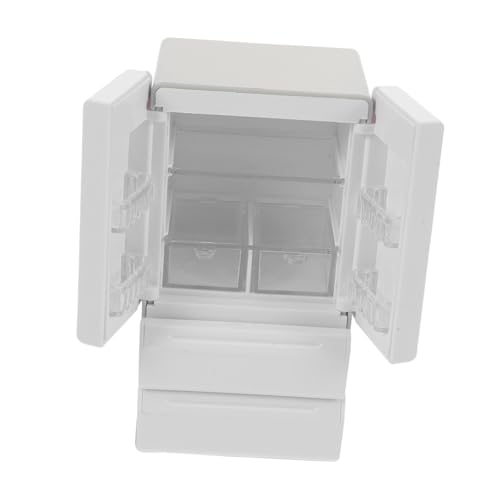 JOINPAYA Mini Dollhouse Kühlschrank mit Licht Weiße Mini Doppel-tür Kühlschrank für Realistische Puppenhaus Dekoration Robustes Material für Spielküche und Party von JOINPAYA