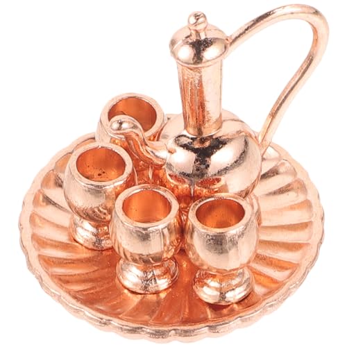 JOINPAYA Mini Goldenes Teeservice: Miniaturkanne Teetassen Scheibe Vintage-Set Türkische Kaffeekanne Puppenhauszubehör Für Die Dekoration 1. 18 Zoll 6-TLG von JOINPAYA