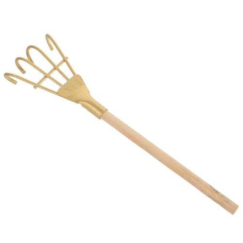 JOINPAYA Mini-Rechen Garten Decoration Holzgriff Strand Gartengeräte im Freien Miniaturen Sandkasten Werkzeug Kleiner Rechen Sandtisch rechen kleines Gartenrechenspielzeug Eisen Golden von JOINPAYA