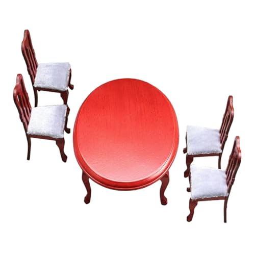 JOINPAYA Miniatur Möbelset Esszimmer Holz Teilig Miniatur Tisch und Stühle Puppenhaus Dekoration Europäischer Stil Detailreiche Handarbeit für Puppenstuben und Schreibtisch Deko von JOINPAYA