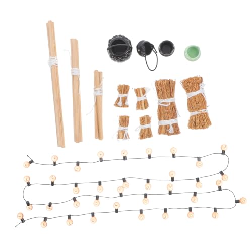 JOINPAYA Miniatur mit Holzgestell und Hängenden Kesseln Robuste Puppenhaus Deko für Halloween Vielseitige Outdoor Feuerstelle Zubehör Teiliges Miniatur Puppenhaus Accessoires von JOINPAYA
