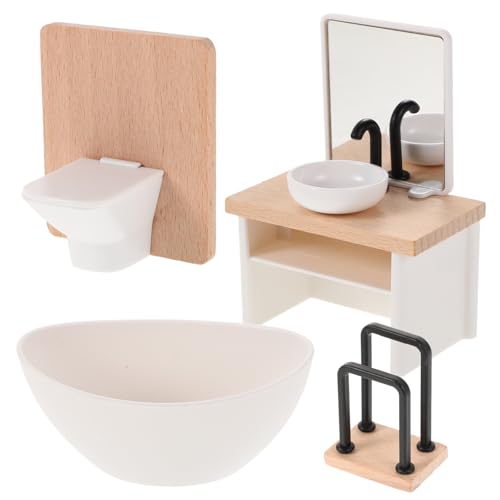 JOINPAYA Puppenhaus-Badezimmer-Set: Duschraum-Modell Im Maßstab 1:12 Miniatur-Wc Badewanne Waschbeckenschrank Mit Waschbecken Für Puppenhaus-Zubehör von JOINPAYA