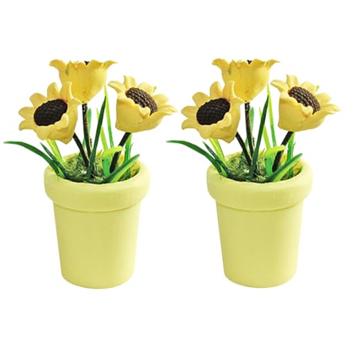 JOINPAYA Puppenhaus-Topfpflanzen 2 Stück Miniatur-Sonnenblumen-Bonsai-Modell Winzige Künstliche Grünverzierung Für Gelb von JOINPAYA