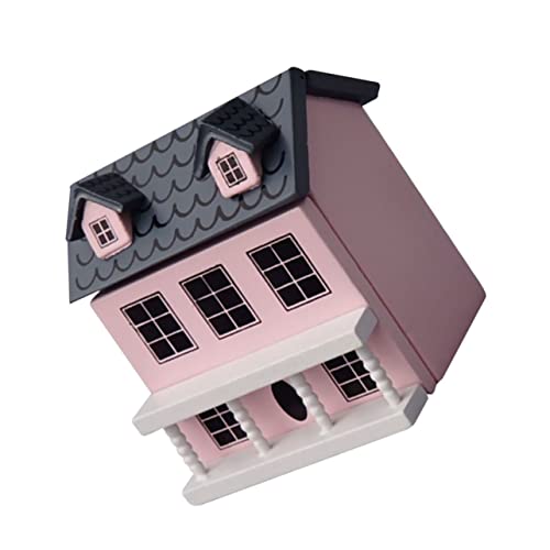 JOINPAYA Miniaturhaus Dekoration Aus Holz Niedliche Puppenhaus Villa Mit Pinken Wänden Und Grauem Dach Perfektes Zubehör Für Miniaturen Und Miniaturmöbel von JOINPAYA