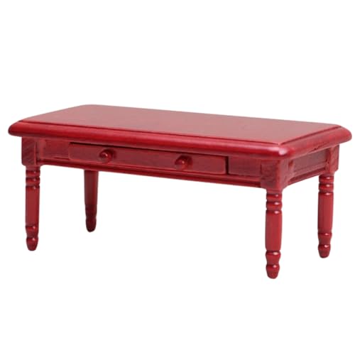 JOINPAYA Puppenstubentisch Kleiner Tisch kleines Heimset Einrichtung Puppenhäuser Miniaturmöbel Schreibtisch Dekoration Bedroom Decor Miniaturhausmöbel winziges Tischmodell hölzern rot von JOINPAYA