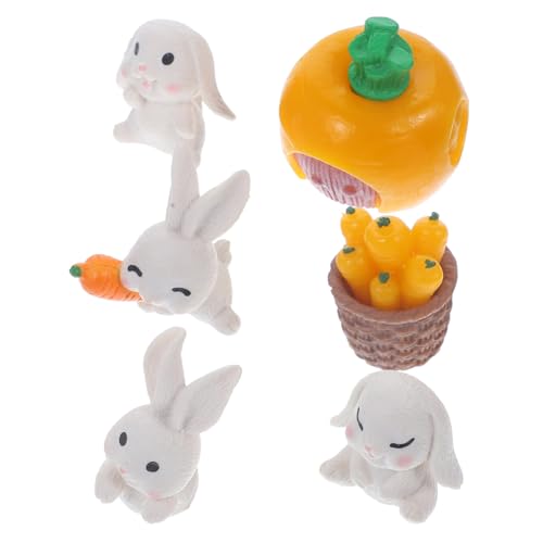 JOINPAYA Teiliges Niedliche Hasenfiguren aus Solidem PVC Kleine Kaninchen Skulpturen mit Karottenmotiv Leichte Robuste Miniatur Deko für Garten Wohnzimmer und Schreibtisch Bruchfest und von JOINPAYA