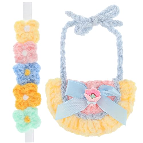 JOINPAYA Teiliges Puppenkleider-Set Kompatibel mit Labubu Puppen Miniatur Halstuch Gestricktes Blumenhaarband Weiche Baumwolle Accessoires für Sammler von JOINPAYA