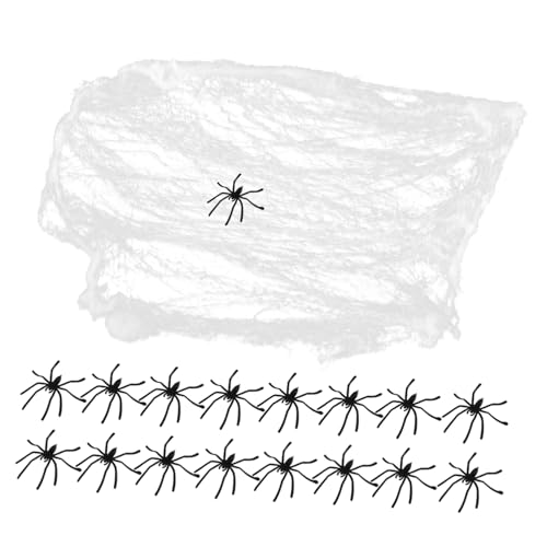 JOINPAYA The-Dark Spinnennetz Dekoration Dehnbares Spinnweben-Material mit Realistischen Plastikspinnen Vielseitig für Halloween Party Innen Außenbereich Gruselige Spinnen Deko von JOINPAYA