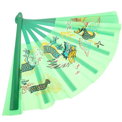 JOINPAYA Vintage Faltfächer im Chinesischen Stil Kung Fu Performance Handfächer Tragbar und Dekorativ für Tanzaufführungen und Fitness Grün mit Drachen Design von JOINPAYA