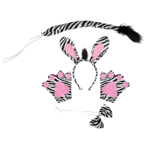 JOINPAYA Zebra-Kostüm-Zubehör-Set: Zebra-Ohren Stirnband Fliege Und Handschuhe Tier-Cosplay Für Halloween Geburtstagsparty Maskeraden von JOINPAYA