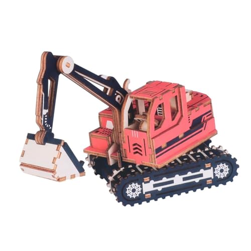 JOINPAYA Zusammengebauter Spielzeugbagger aus Holz geldgeschenke Weihnachten wheinatsgeschenke holzpuzzles Holzspielzeugauto Modellbau DIY-Montagespielzeug 3D-Puzzle aus Holz hölzern rot von JOINPAYA
