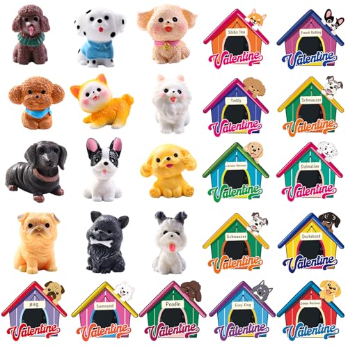 JOISHOP 12 Stück Valentinstagskarten mit Hundefiguren, Welpen, Miniatur-Harz-Mini-Tier-Figuren von JOISHOP