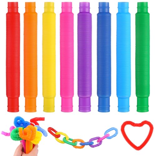 JOISHOP 16 Stück Pop Röhren Kinder, 8 Farben Mini Röhren Sensorisches Spielzeug Bunte Rohre Stretch für Erwachsene und Kinder Stress Ängste abbauen von JOISHOP