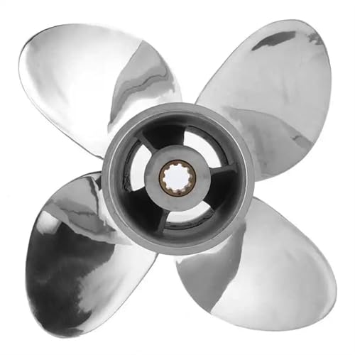 JOJIDE Außenbordmotorpropeller, Marine Außenbordpropeller 4 Flügel 10 Spline Zähne Fit 25-30HP 3in Getriebegehäuse Edelstahlpropeller,Bootspropeller von JOJIDE