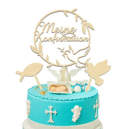 Cake Topper Konfirmation, Holz Tortendeko Meine Konfirmation, Taufe Taube Konfirmation Torten Topper, Erstkommunion Kuchen Deko Tortendeko Party für Junge Mädchen von JOJOR