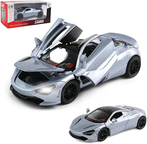 JOKBEN 1: 32 McLaren 720S Legierung Sportwagen Auto Modell, McLaren 720s Spielzeugfahrzeug Pull Back DieCast Auto mit Licht und Ton, für Kinder/Erwachsene und Sammler (grau) von JOKBEN