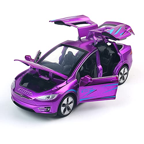 JOKBEN Modellauto 1:32 Tesla Model S Alloy Pull-Back-automodell, Tesla Model X 90 1:32 Fahrzeug Legierung zurückziehen Spielzeugauto mit Sound & Light Toy (Violett), CH3622 von JOKBEN