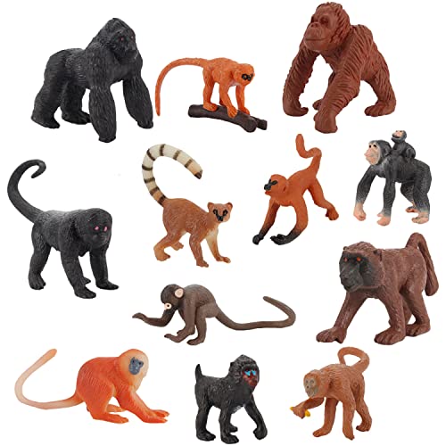 FLORMOON 12 kleine Affenfiguren, realistische Tierfiguren, frühpädagogisches Spielzeug, Wissenschaftsprojekt, Weihnachten, Geburtstagsgeschenk für Kinder (12 Stück, kleiner Affen) von JOKFEICE