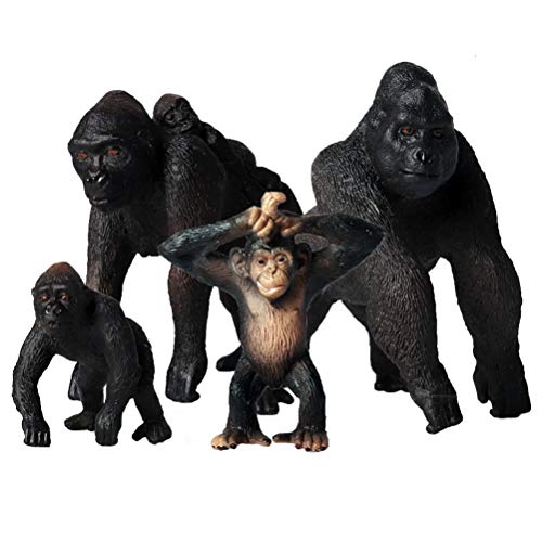 FLORMOON Tierfiguren 4 realistisches Schimpansen Kunststoff Lernspielzeug mit Waldbauernhof Spielzeug für Geburtstag Cupcake Topper für Jungen und Mädchen Kinder Kleinkinder von JOKFEICE