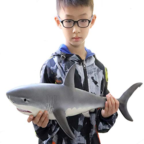 JOKFEICE Gaint Shark Spielzeugfiguren – realistische Tier-Actionfiguren – Ozean riesiger weißer Hai Spielset, Lernspielzeug für Kinderpartys (gefüllte Baumwolle) von JOKFEICE