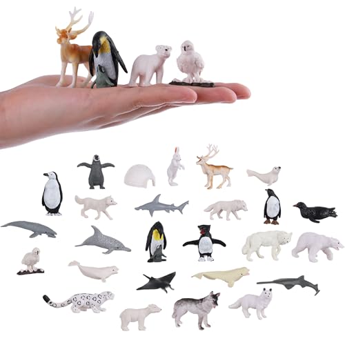 JOKFEICE 26 Stück Kleine Eistier-Figuren, realistische Pinguin-Eisbär-Siegel, Wintertiere für frühkindliche Bildung, Geburtstag, Cupcake-Topper, Geschenk für Kinder von JOKFEICE