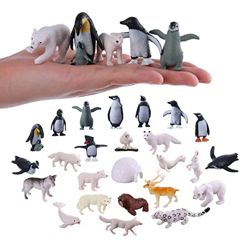 JOKFEICE Polartiere Figuren 25 Stück Realistischer Kleiner Pinguin Eisbär Action-Modell frühes Lernspielzeug Geburtstag Cupcake Topper für Kinder von JOKFEICE