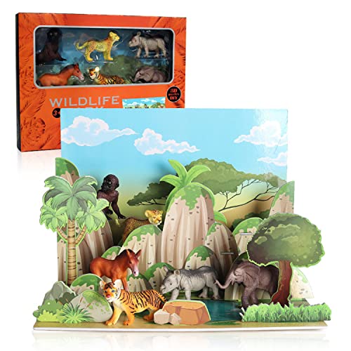 JOKFEICE Realistische Wildtier-Figuren – DIY Montage Tierlandschaft, frühes pädagogisches Spielzeug, Geburtstagsparty-Geschenke, Cupcake-Topper, für Kinder (A) von JOKFEICE