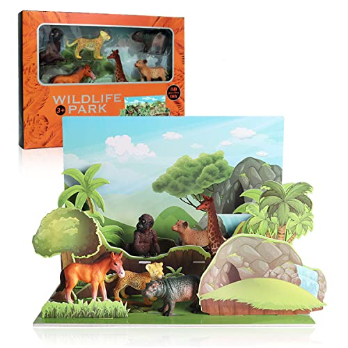 JOKFEICE Realistische Wildtier-Figuren – DIY Montage Tierlandschaft, frühes pädagogisches Spielzeug, Geburtstagsparty-Geschenke, Cupcake-Topper, für Kinder (A) von JOKFEICE