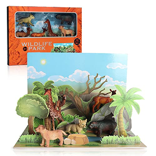JOKFEICE Realistische Wildtier-Figuren – DIY Montage Tierlandschaft, frühes pädagogisches Spielzeug, Geburtstagsparty-Geschenke, Cupcake-Topper, für Kinder (A) von JOKFEICE