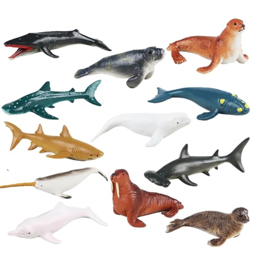 JOKFEICE Tierfiguren, 12 Stück, realistische Meerestierfiguren, inklusive Wal, Seekuh, Robbe usw. Wissenschaftliches Projekt, Lernspielzeug, Geburtstagsgeschenk für Kinder von JOKFEICE