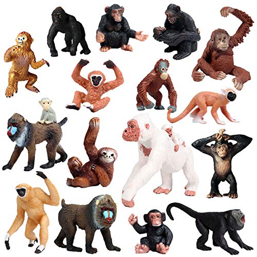 JOKFEICE Tierfiguren 16 Stück Realistische Kunststoff AFFE Familie Set Beinhaltet Schimpanse, Orang-utan Wissenschaft Projekt, Lernen Pädagogisches Spielzeug, Geburtstag Geschenk für Kleinkinder von JOKFEICE