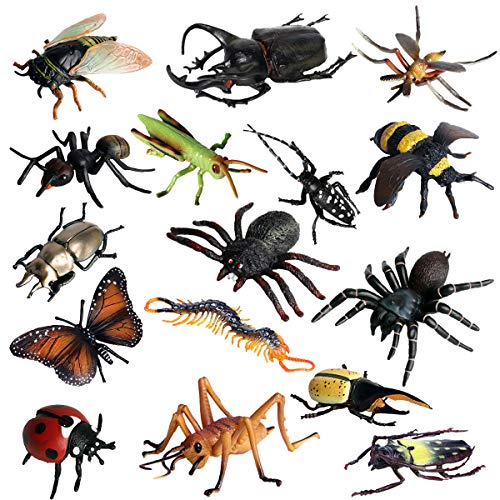 JOKFEICE Tierfiguren 16 Stück Realistische Kunststoff Insekt Spielzeug Set Beinhaltet Longicorn, Spinne Wissenschaft Projekt, Lernen Pädagogisches Spielzeug, Geburtstag Geschenk für Kleinkinder von JOKFEICE