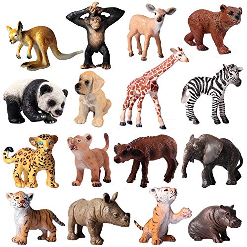 JOKFEICE Tierfiguren 16 Stück Realistische Kunststoff Mini Dschungel Tiere Spielzeug Set Wissenschaft Projekt, Lernen Pädagogisches Spielzeug, Geburtstag Geschenk für Kinder Kleinkinder von JOKFEICE