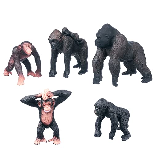 JOKFEICE Tierfiguren 5 Stk Lebensecht Familie der Schimpansen Aktionsmodell Realistische Wildtiersammlung Lustiges und lehrreiches Spielzeug Geburtstag Cupcake-Topper Gastgeschenke Geschenk für Kinder von JOKFEICE