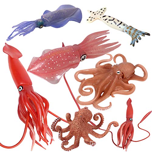 JOKFEICE Tierfiguren 7 Stück Realistische Kunststoff Octopus Familie Action Modell, Lernen Pädagogisches Spielzeug, Geburtstag Geschenk, Kuchen Topper für Kinder von JOKFEICE