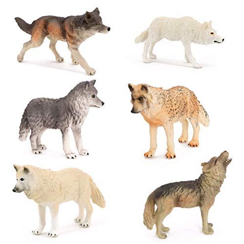 JOKFEICE Wolfsfiguren, 6 Stück realistische Tierfiguren für Weihnachtsdekoration, frühes pädagogisches Spielzeug, Geburtstagsfeier, Kuchenaufsatz, Geschenk für Kinder von JOKFEICE