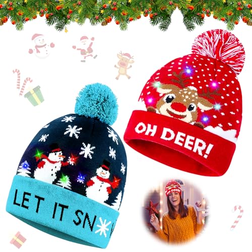 2 Stück LED Weihnachtsmütze für Kinder und Erwachsene - Weihnachtsmann Hut Mit Licht für Weihnachtsfeier, Winter Urlaub von JOKILY