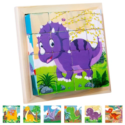 Bilderwürfel Holz, Holzpuzzle 3D Würfelpuzzle Puzzlespiele, Würfelpuzzle Holz mit 16 Würfel Holzspielzeug für Kinder ab 2 3 4 Jahren, Holzpuzzle Montessori Spielzeug für Jungen Mädchen (B) von JOKILY