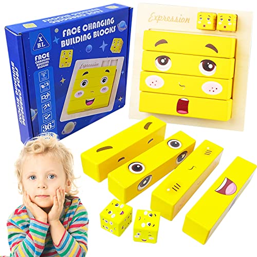 Holzspielzeug Gesicht ändern Würfel Gesichter Spiel Puzzle Kreative Holzwürfel Montessori Spielzeug Emoji Interaktion Spielzeug Holz-Matching Game für Kinder ab 3 Jahren Ausdrucksspielzeug von JOKILY