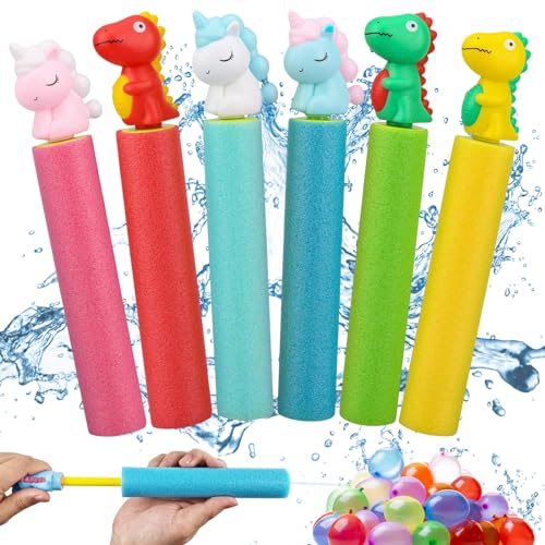 Wasserpistole Kinder Schaumstoff, 6 Stück Wasserpistole Kinder, Wasserspritzpistole Schaumstoff, Sommer Wasserspielzeug für Jungen Mädchen, Wasserspritzpistole für Garten, Strand & Pool von JOKILY