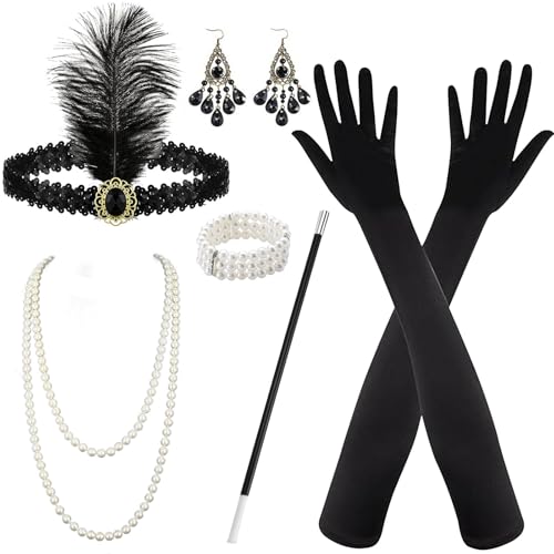 JOKILY 6 Teiliges 20er Jahre Accessoires, 20er Jahre Kostüm Damen, 1920 Zubehör Set, Damen Zubehör für Frauen für Halloween Weihnachten Cosplay Stirnband Handschuhen Ohrringen Halskette Accessoires JOKILY 6 Teiliges 20er Jahre Accessoires, 20er Jahre Kostüm Damen, 1920 Zubehör Set, Damen Zubehör für Frauen für Halloween Weihnachten Cosplay Stirnband Handschuhen Ohrringen Halskette Accessoires von JOKILY
