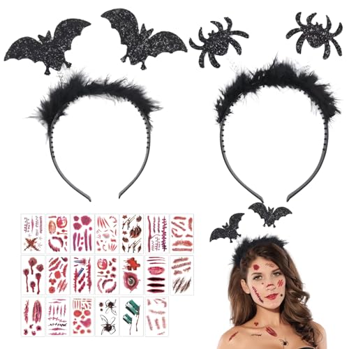 JOKILY Halloween Haarreif,2 Stück Halloween Haarschmuck mit 2 Halloween Aufkleber,Spinnen Haarschmuck,Halloween Haarreif Damen,Halloween Kopfschmuck für Halloween Abschlussball Karneval Kostüm Party von JOKILY