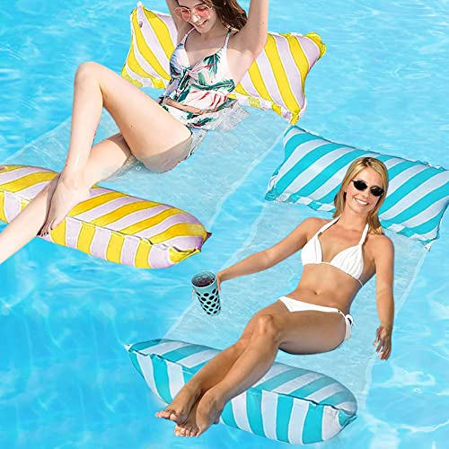 JOKILY Wasser Hängematte, Aufblasbares Wasserhängematte, Schwimmhängematte, 4 in 1 Schwimmmatratze Floating, Lounge Stuhl Strandmatte, Pool aufblasbare hängematte für Erwachsene und Kinder (Blau+Gelb) von JOKILY