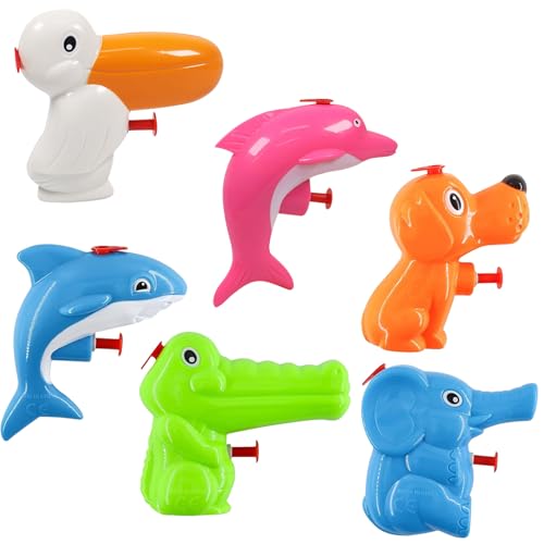 JOKILY Wasserpistole für Kinder, 6 Stück Mini Wasserspritzpistolen, Wasserpistole, Wasserpistole Tiere für Kinders, Wasser Soakers für Kinder Sommer Wasser Spielzeug Strandspielzeug Outdoor von JOKILY
