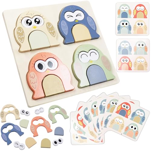 Kinder Puzzle Spielzeug, Eulen Form Matching Game, Holzpuzzle, Hölzerne Muster Blöcke Set, Montessori Spielzeug ab 3 4 5 6 7 Jahre, Puzzle als Spielzeugs Geschenke Geburtstag für Junge Mädchen von JOKILY